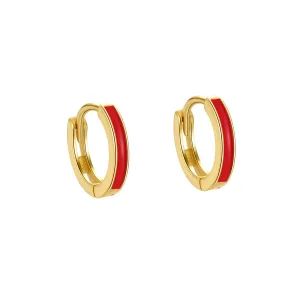 Red Enamel & 18K Gold-Plated Huggie Earrings
