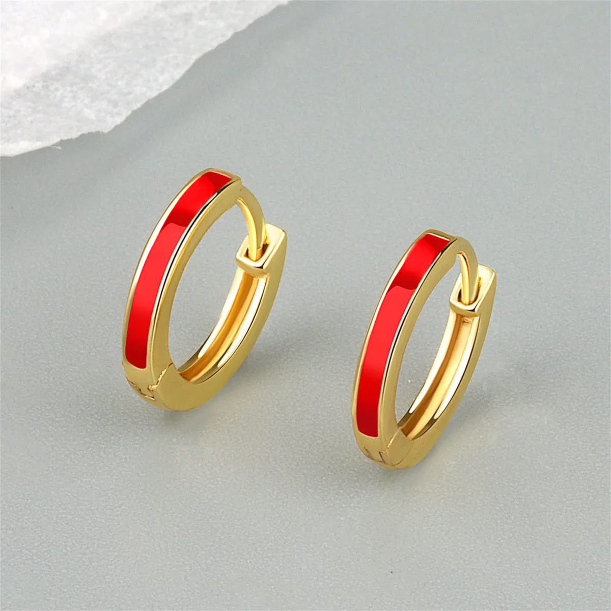 Red Enamel & 18K Gold-Plated Huggie Earrings