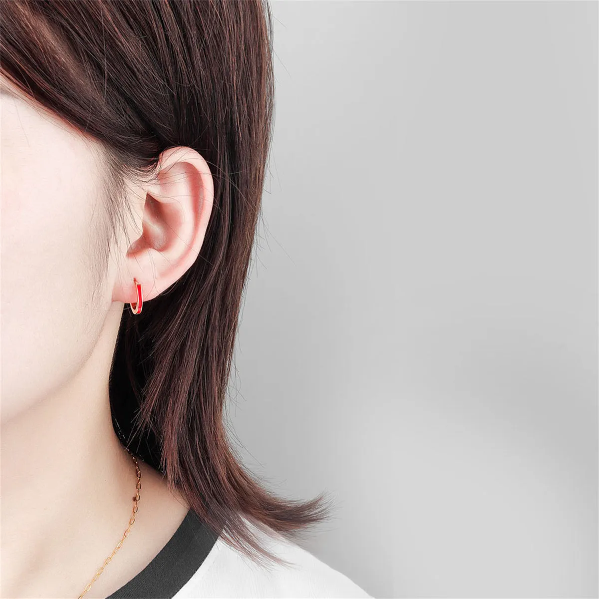 Red Enamel & 18K Gold-Plated Huggie Earrings