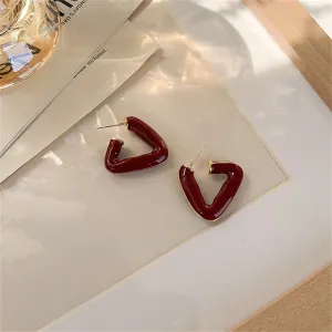 Red Enamel & 18K Gold-Plated Open Triangle Huggie Earrings
