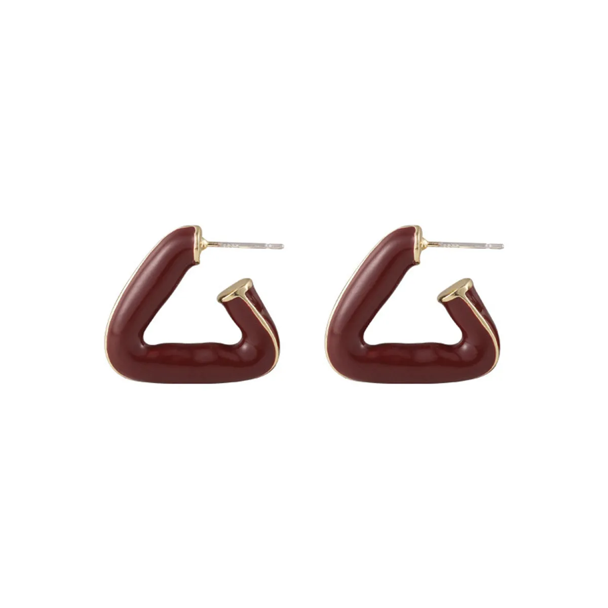 Red Enamel & 18K Gold-Plated Open Triangle Huggie Earrings