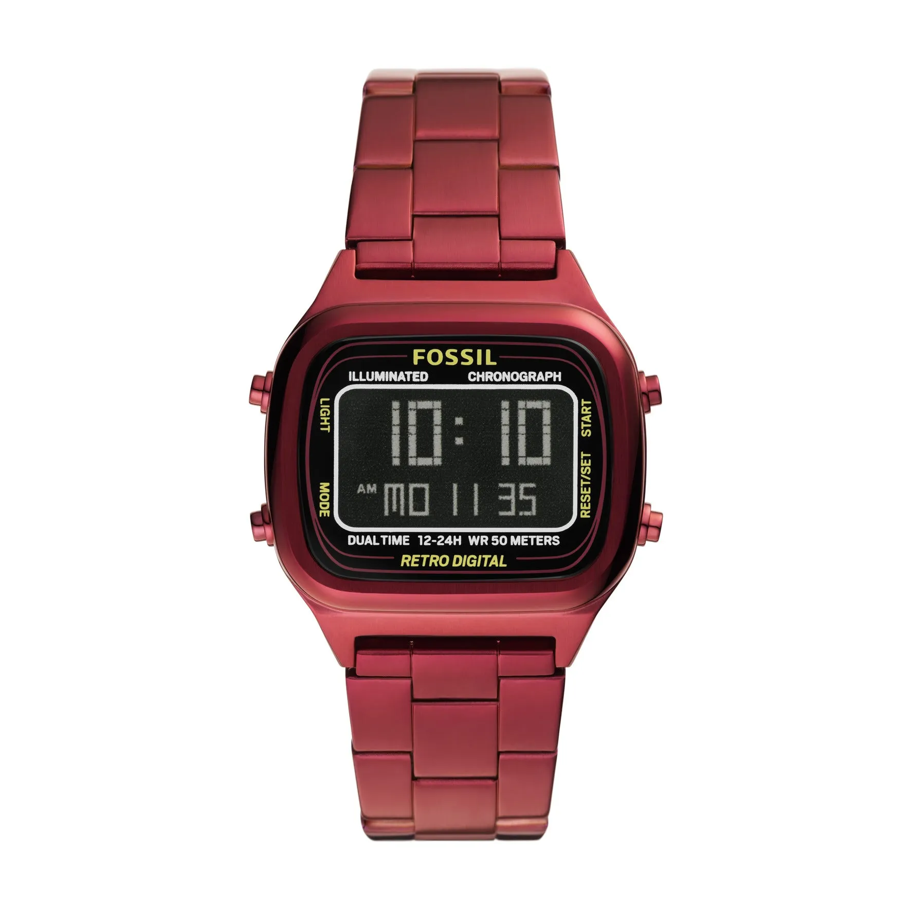 Retro Digital Pomegranate Red Stainless Steel Watch