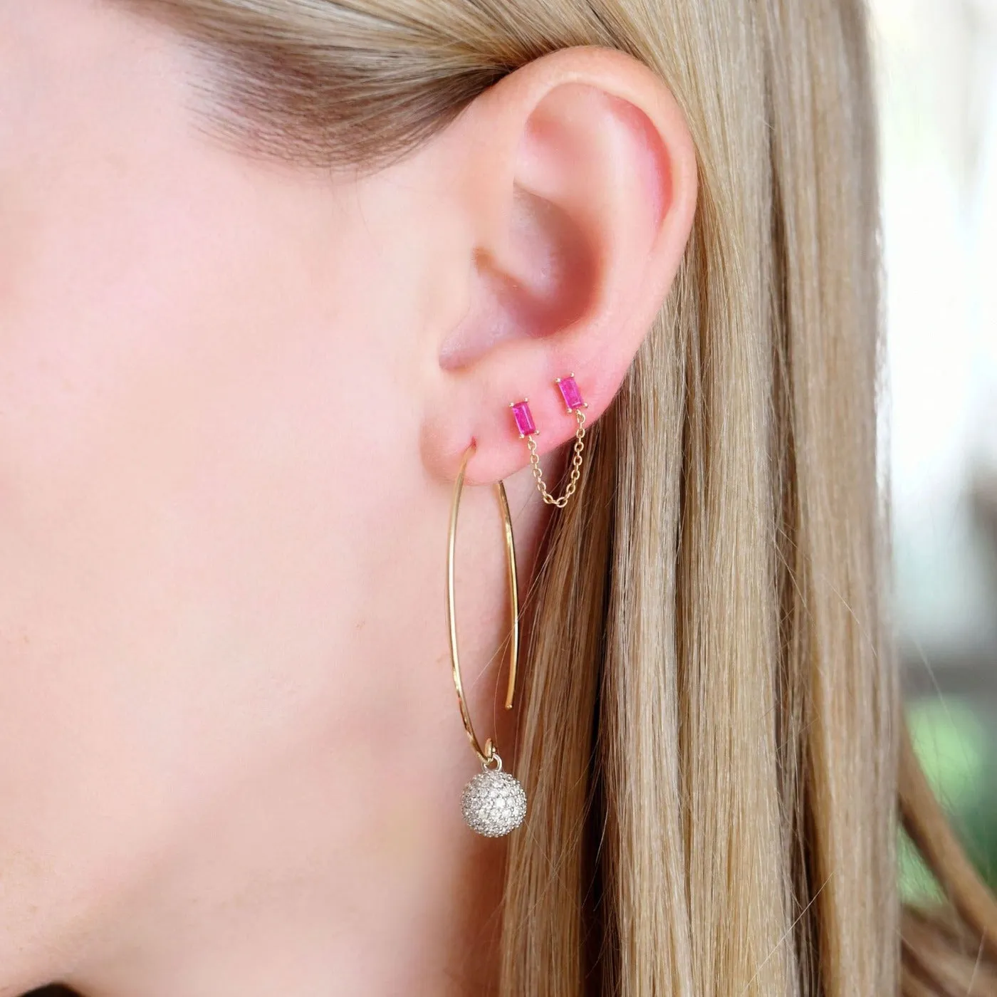Ruby Baguette Chain Stud