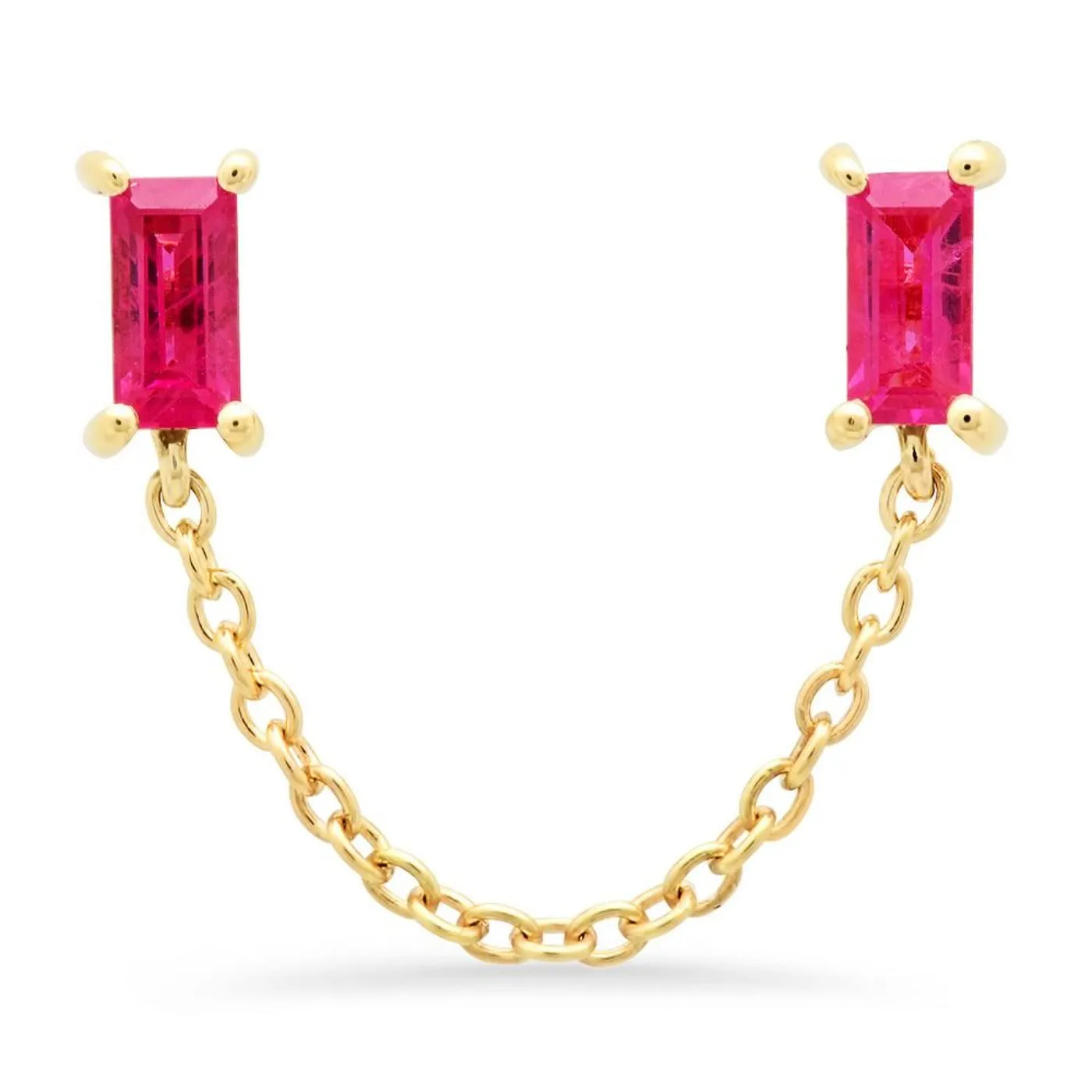 Ruby Baguette Chain Stud