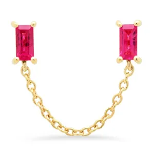 Ruby Baguette Chain Stud