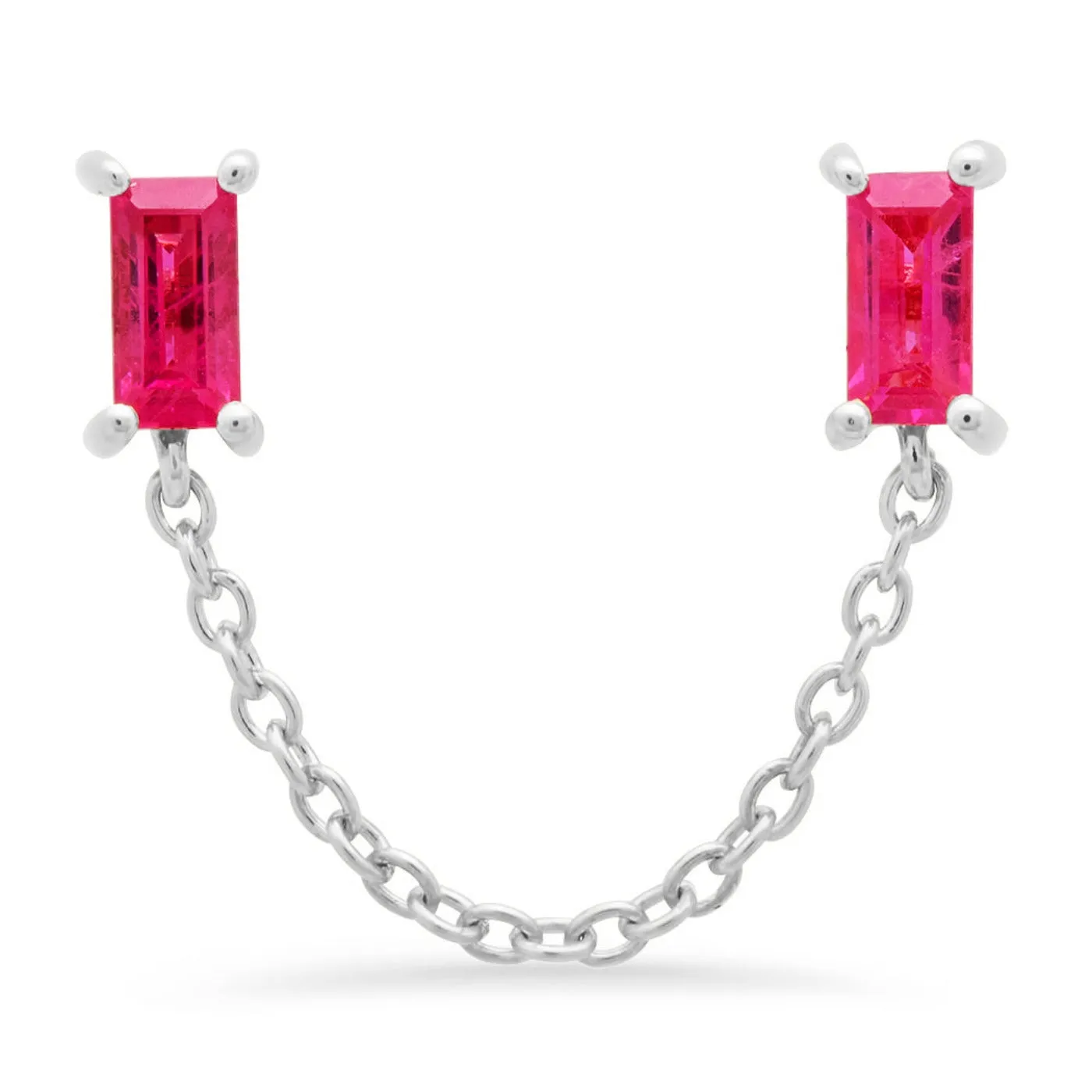 Ruby Baguette Chain Stud