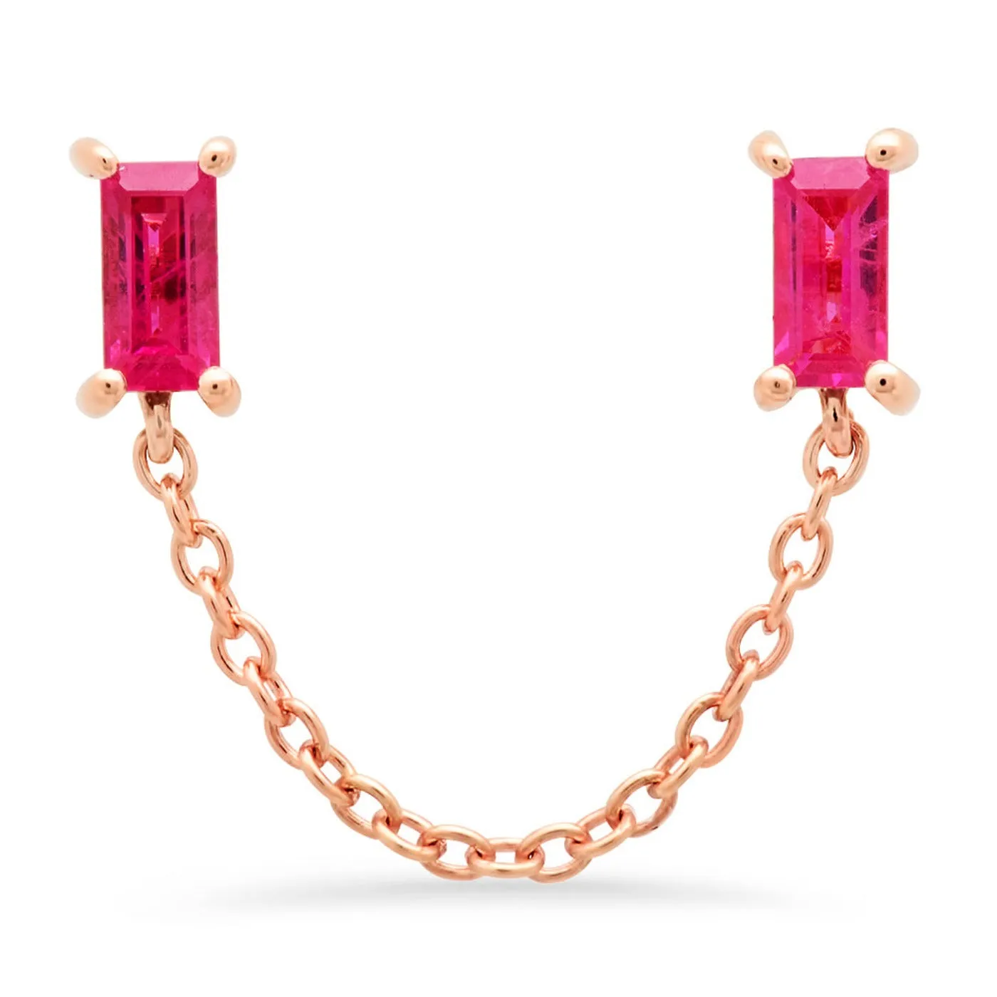 Ruby Baguette Chain Stud