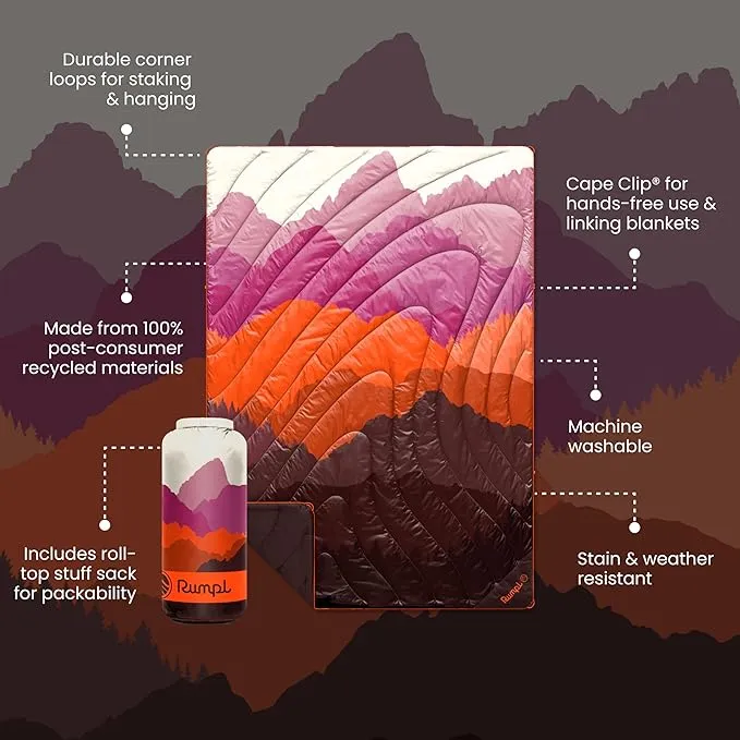 Rumpl Original Puffy Blanket - Warm Puffy Camping Blanket, 100% Recycled Polyester Insulation, Lightweight, Packable, Water-Resistant, Outdoor Puffer Blanket, 52"x75", Teton Dusk
