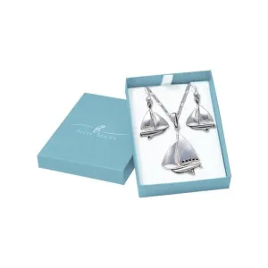 Sail Far with the Majestic Schooner Pendant Earrings Chain with Jewelry Gift Box Set SET071