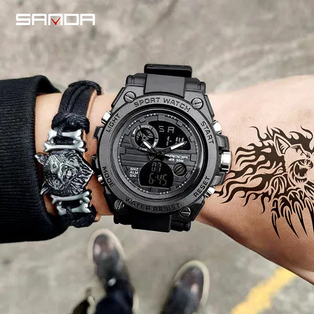 SANDA Casual Sport Men Watches Top Brand Luxury G Style Military Watch Waterproof Dual Display Digital Wristwatch montres homme