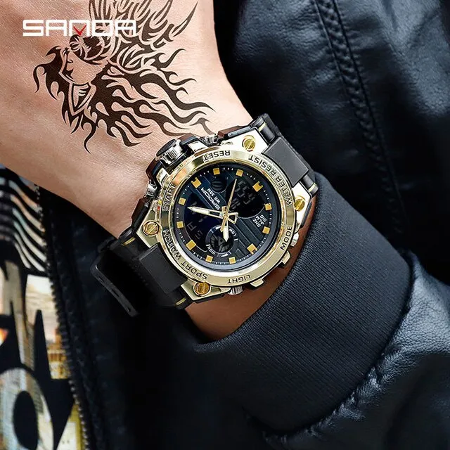 SANDA Casual Sport Men Watches Top Brand Luxury G Style Military Watch Waterproof Dual Display Digital Wristwatch montres homme