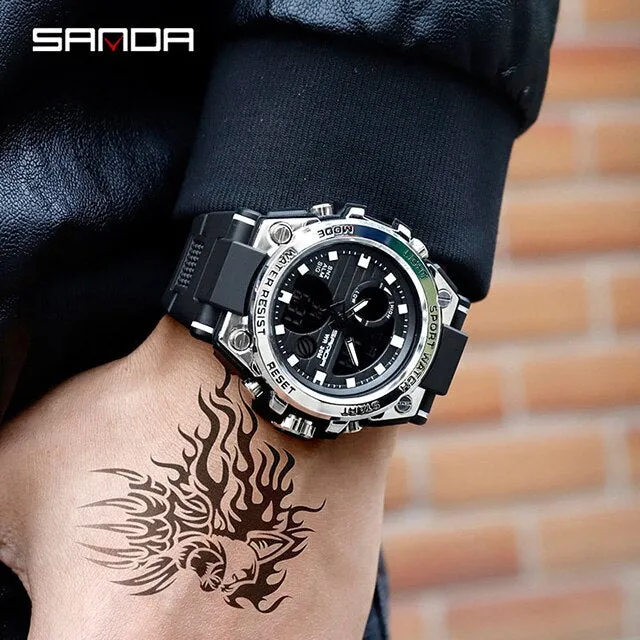 SANDA Casual Sport Men Watches Top Brand Luxury G Style Military Watch Waterproof Dual Display Digital Wristwatch montres homme