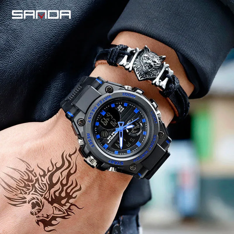 SANDA Casual Sport Men Watches Top Brand Luxury G Style Military Watch Waterproof Dual Display Digital Wristwatch montres homme
