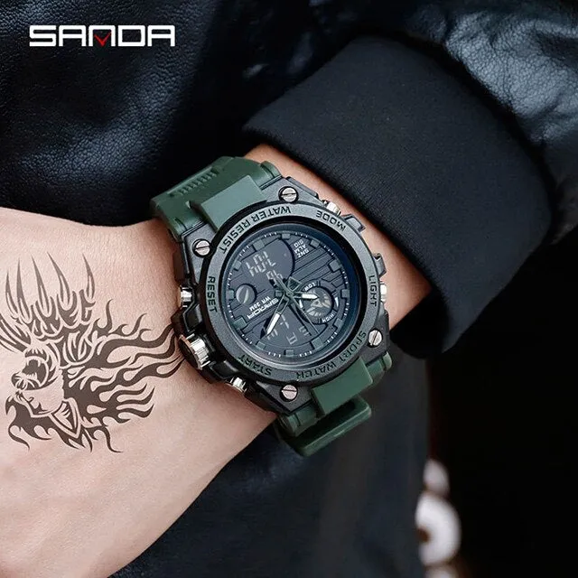 SANDA Casual Sport Men Watches Top Brand Luxury G Style Military Watch Waterproof Dual Display Digital Wristwatch montres homme