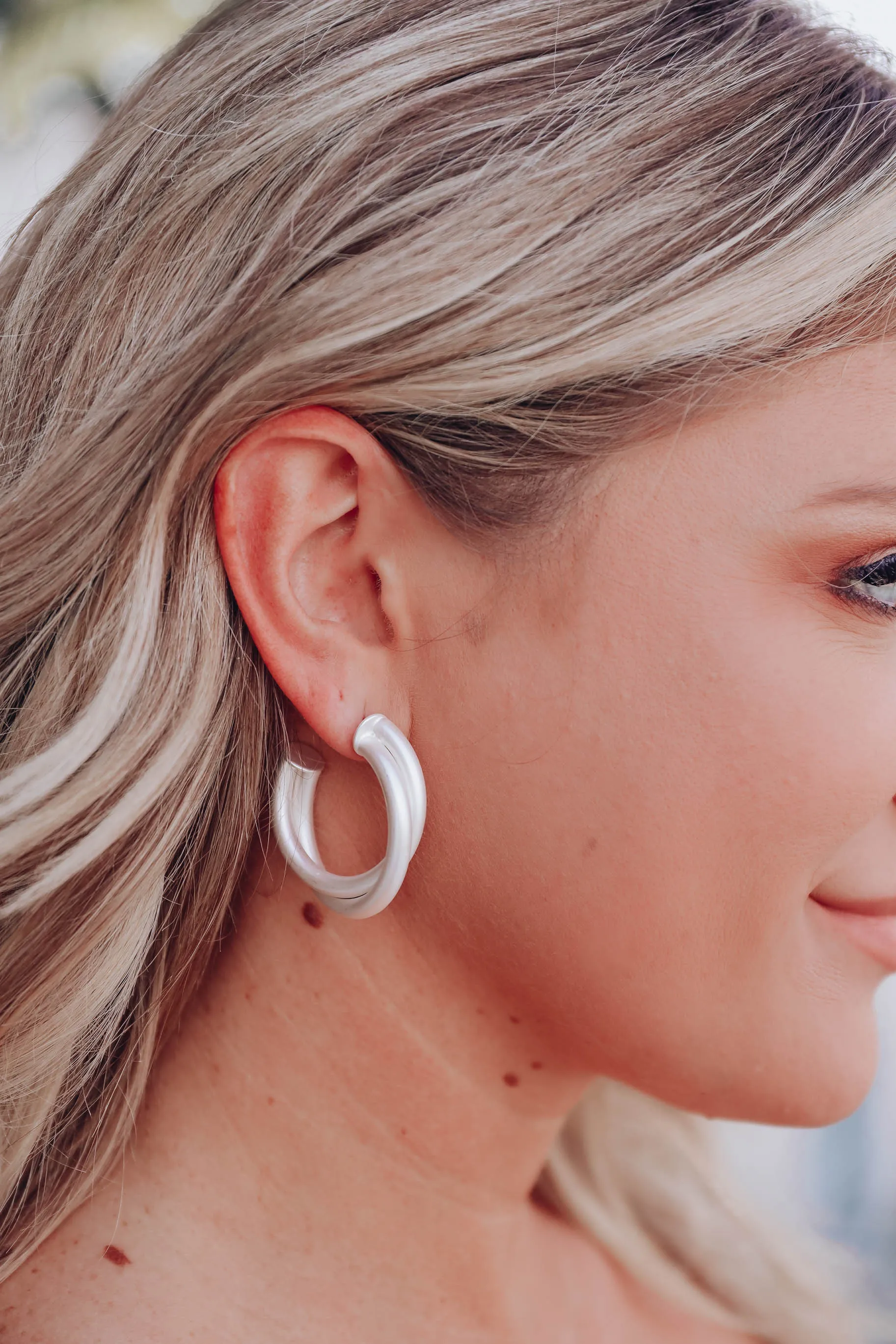 Sheba Twisted Hoop Earrings - Matte Silver