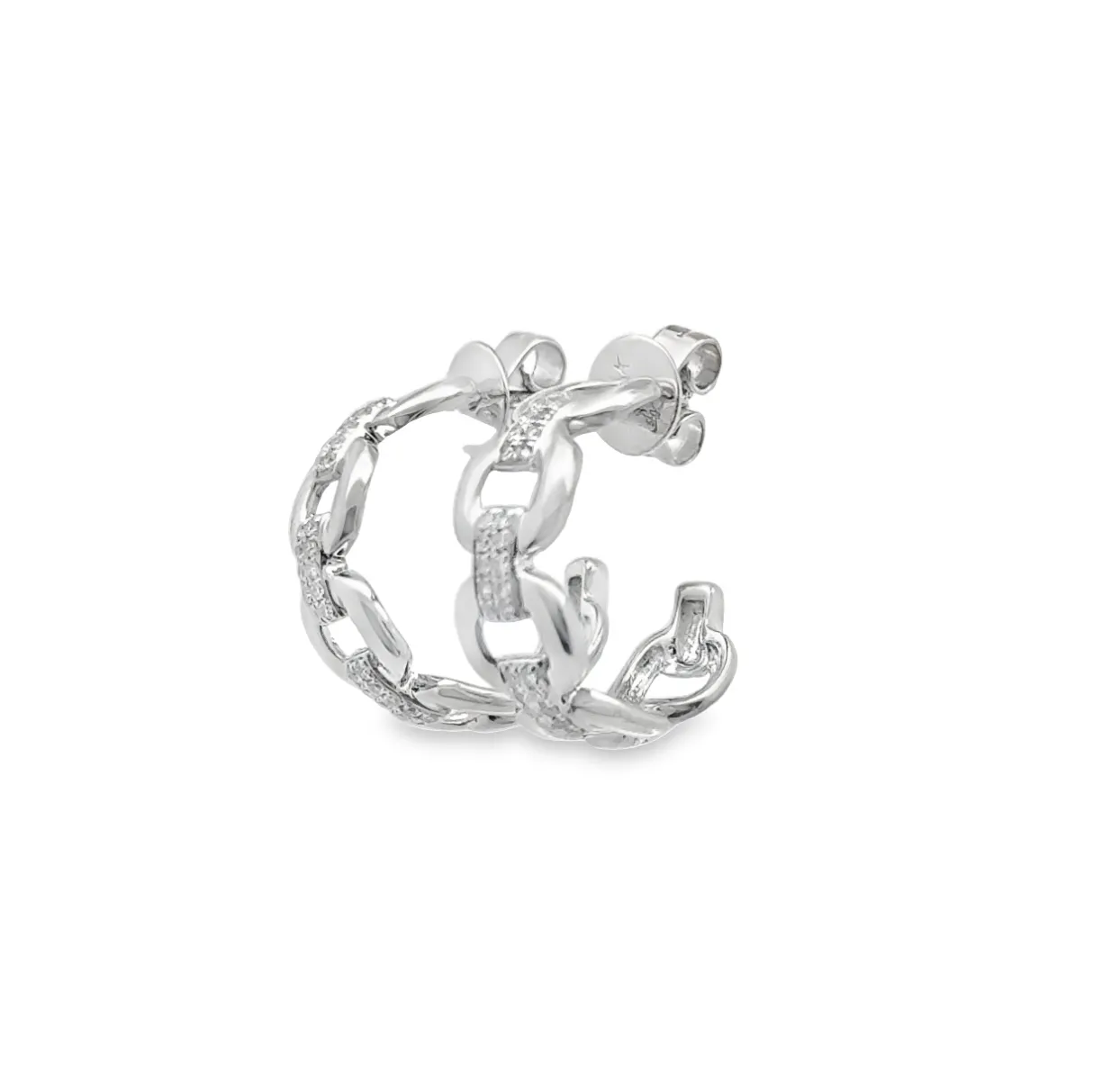 Shy Creation Link & Diamond Stud Huggie Earrings