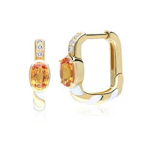 Siberian Waltz Topaz & Orange Sapphire Square Hoop Earrings in 9ct Gold