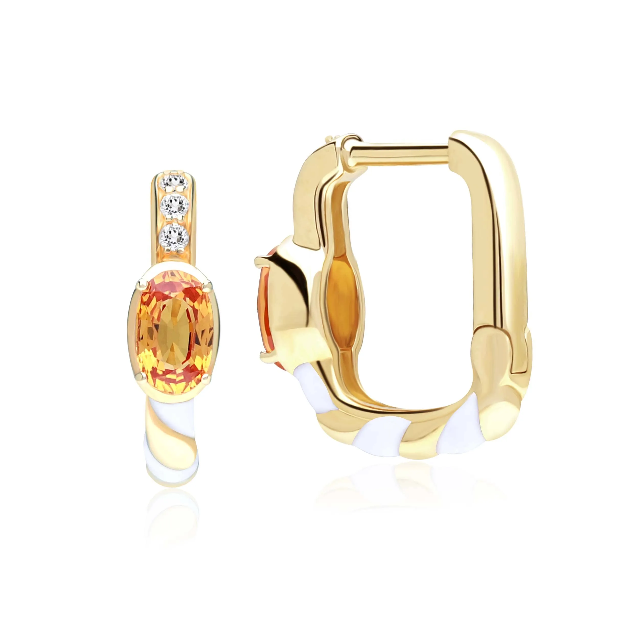 Siberian Waltz Topaz & Orange Sapphire Square Hoop Earrings in 9ct Gold