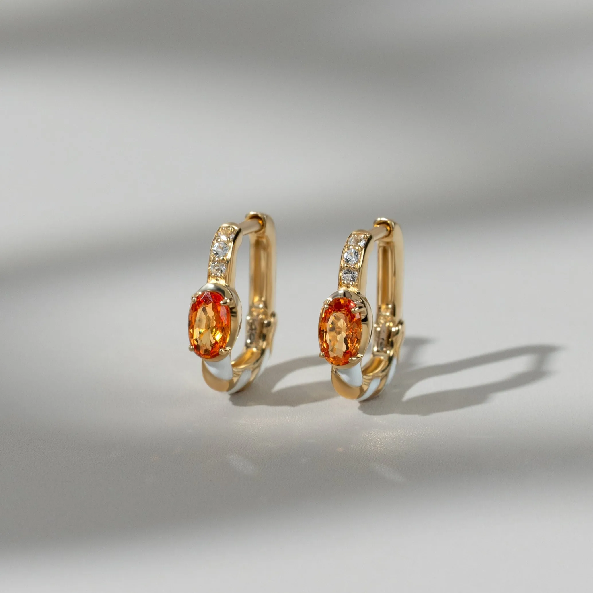Siberian Waltz Topaz & Orange Sapphire Square Hoop Earrings in 9ct Gold