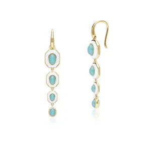 Siberian Waltz White Enamel & Amazonite Dangle Drop Earrings in Gold Plated Sterling Silver