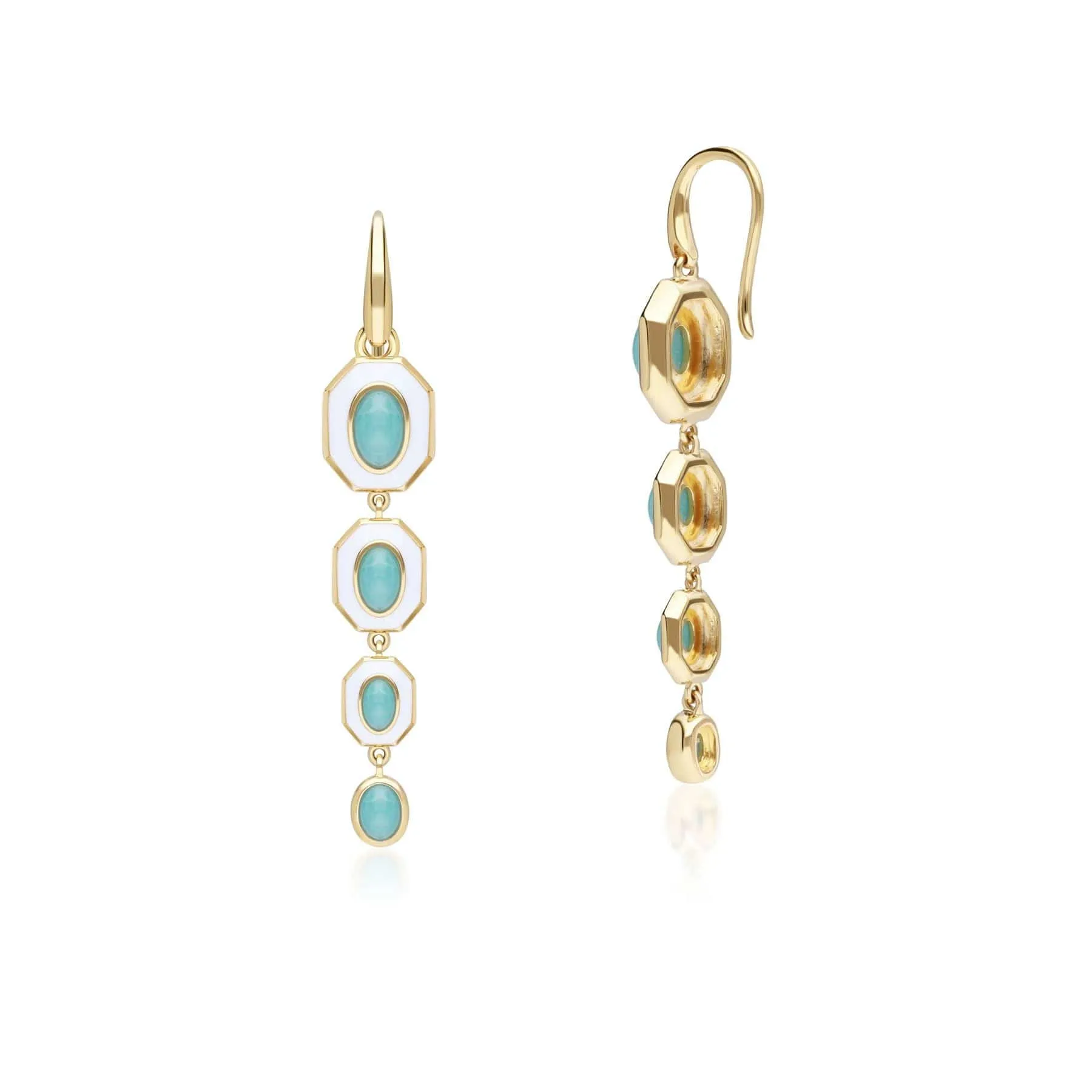 Siberian Waltz White Enamel & Amazonite Dangle Drop Earrings in Gold Plated Sterling Silver