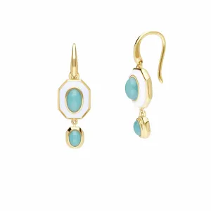 Siberian Waltz White Enamel & Amazonite Drop Earrings in Gold Plated Sterling Silver