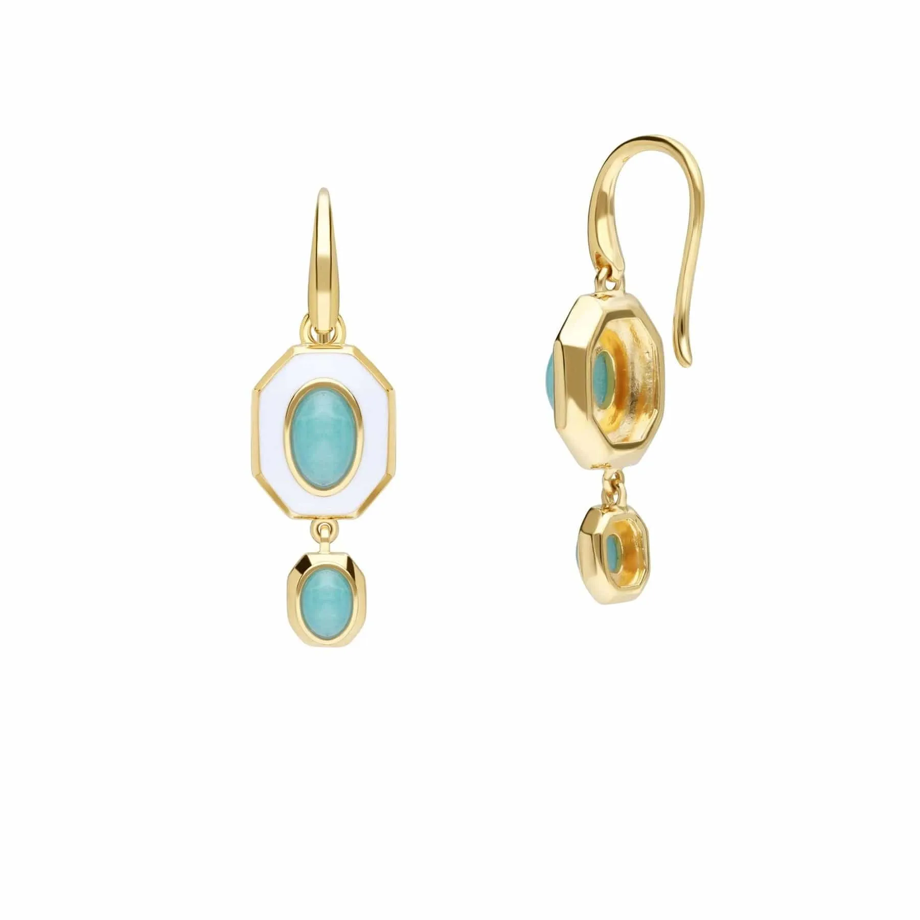 Siberian Waltz White Enamel & Amazonite Drop Earrings in Gold Plated Sterling Silver