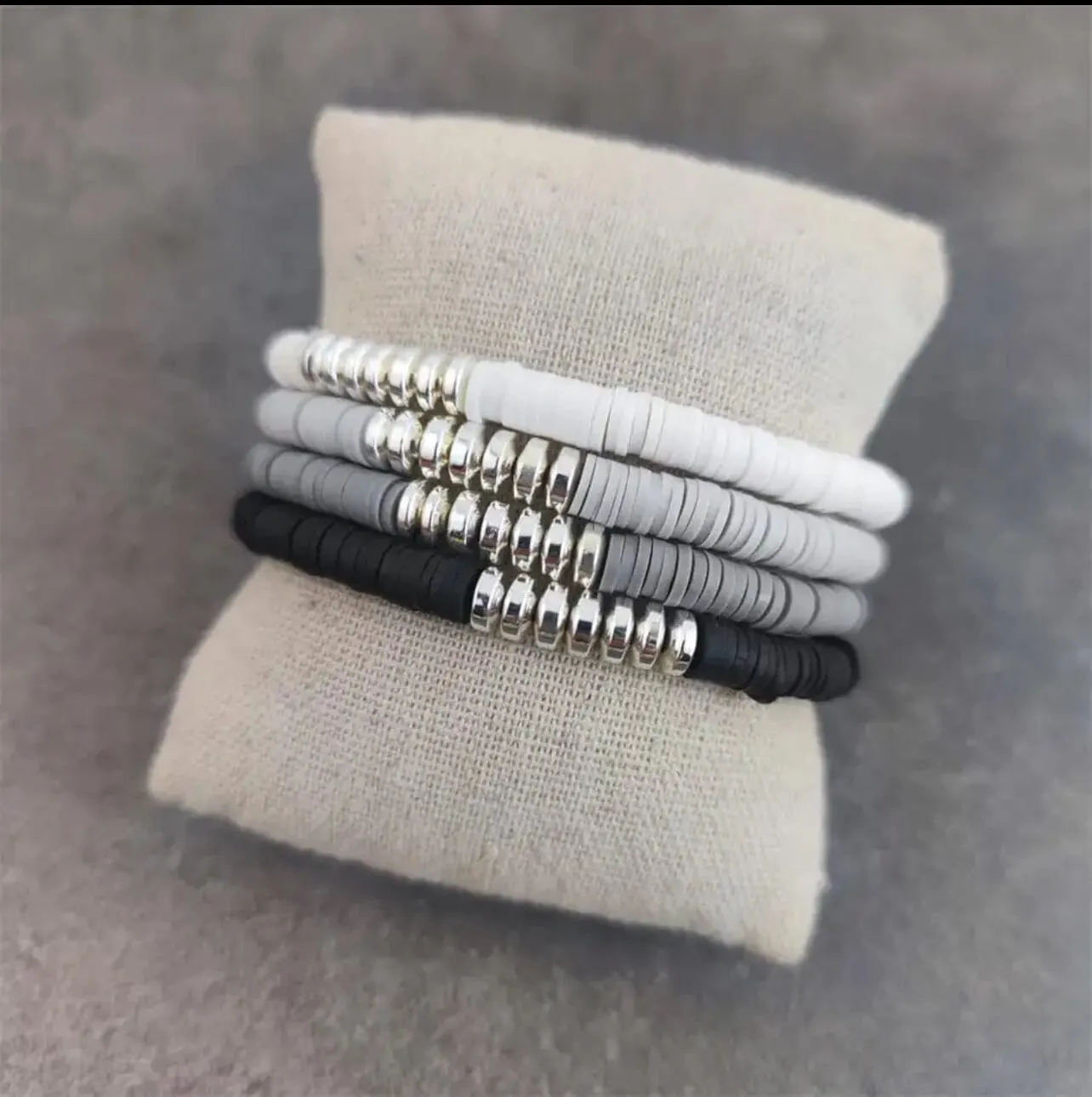 Silver Bead - Black & Greys 4 Piece Bracelet Set