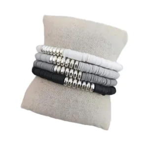 Silver Bead - Black & Greys 4 Piece Bracelet Set