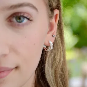 Silver Beaded Triple Hoop earrings
