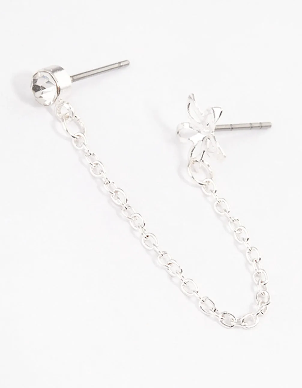 Silver Diamante & Flower Chain Earrings