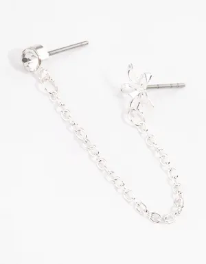 Silver Diamante & Flower Chain Earrings