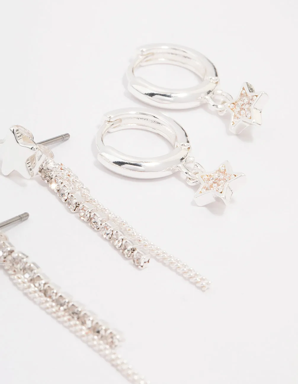 Silver Plated Brass  Star Chain Earring 3-Pack