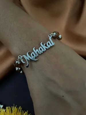 Silver Plated Mahakal Pendant Rudraksha Bracelet