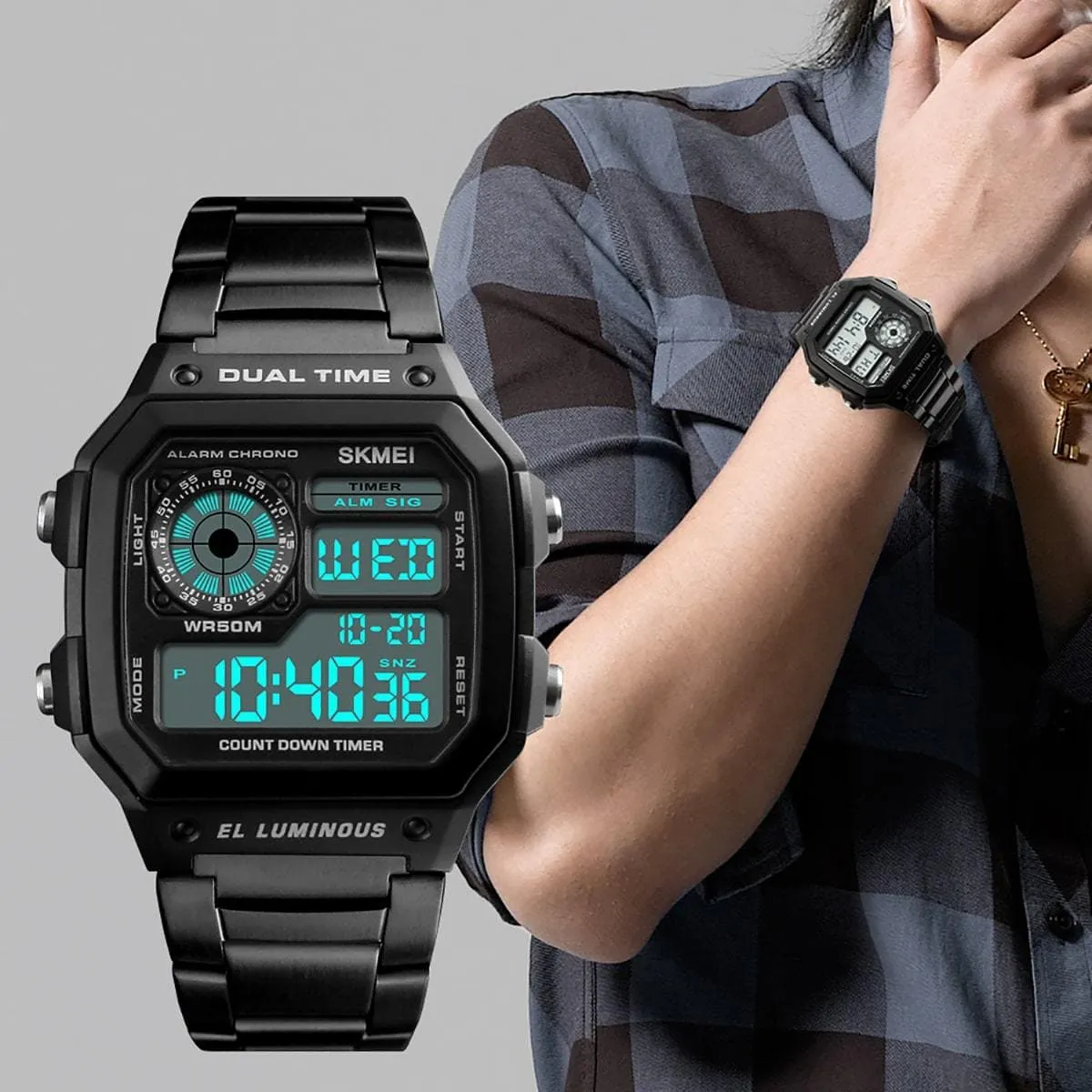 Skmei 1335 Original stainless steel square dial sport Digital watch wrist watch for Men