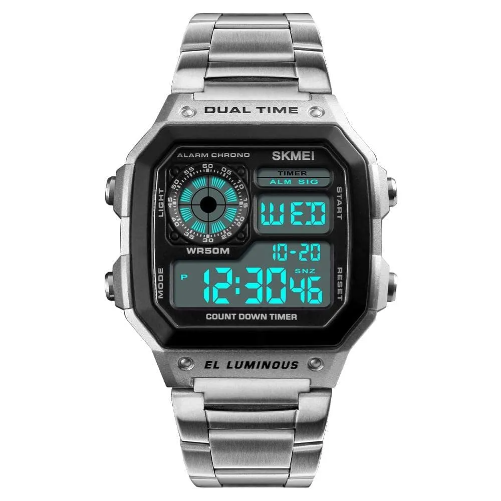 Skmei 1335 Original stainless steel square dial sport Digital watch wrist watch for Men