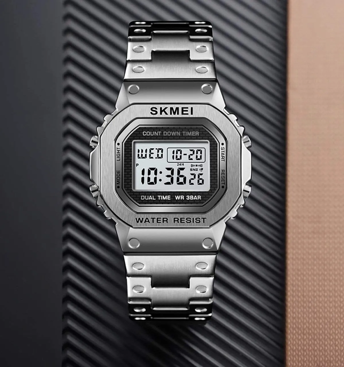 Skmei 1456 Original Digital steel Square dial Multifunction watch for Men