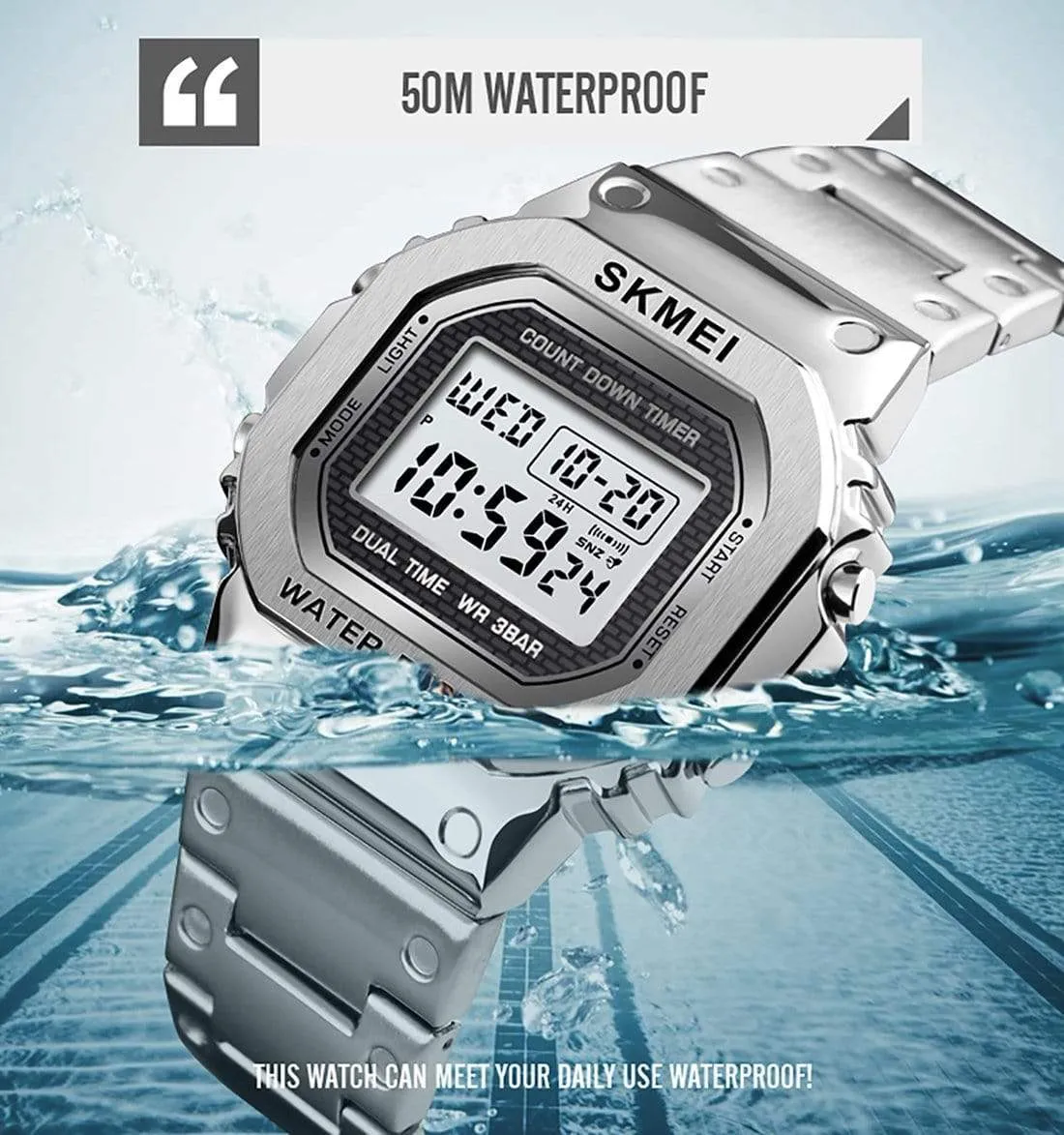 Skmei 1456 Original Digital steel Square dial Multifunction watch for Men