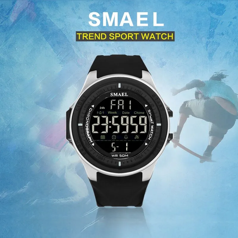 SMAEL Brand Men Sports Watches Digital LED Big Dial Chronograph Men&#39;s Fashion Casual Electronics Wristwatches Man Military Clock