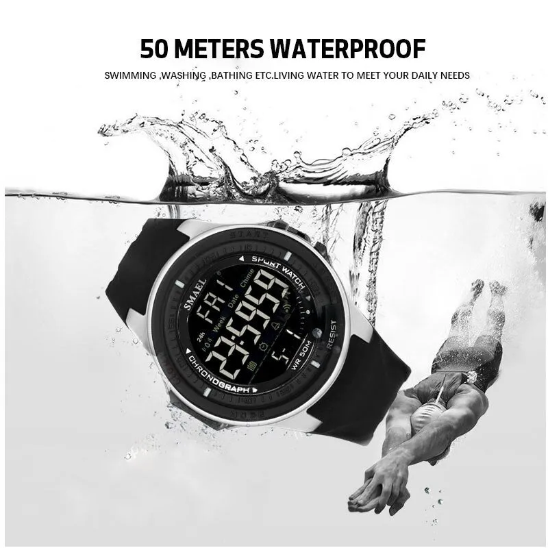 SMAEL Brand Men Sports Watches Digital LED Big Dial Chronograph Men&#39;s Fashion Casual Electronics Wristwatches Man Military Clock