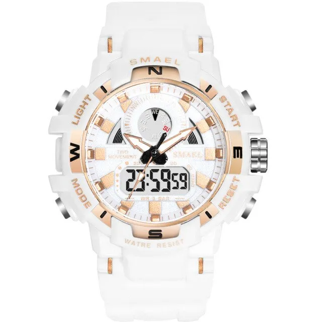 SMAEL Women Watches White Fashion Sport Watch Children&#39;s LED Digital Quartz Casual Clock Boy &amp; girl Dual Display Wristwatch