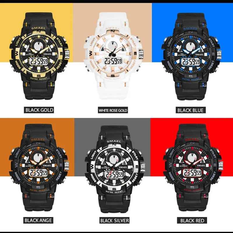 SMAEL Women Watches White Fashion Sport Watch Children&#39;s LED Digital Quartz Casual Clock Boy &amp; girl Dual Display Wristwatch