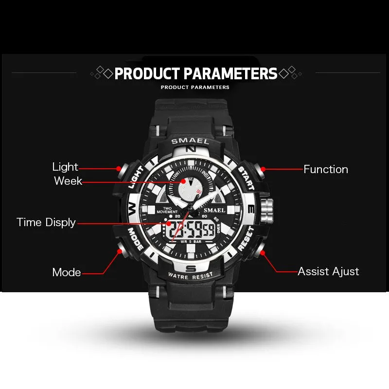 SMAEL Women Watches White Fashion Sport Watch Children&#39;s LED Digital Quartz Casual Clock Boy &amp; girl Dual Display Wristwatch