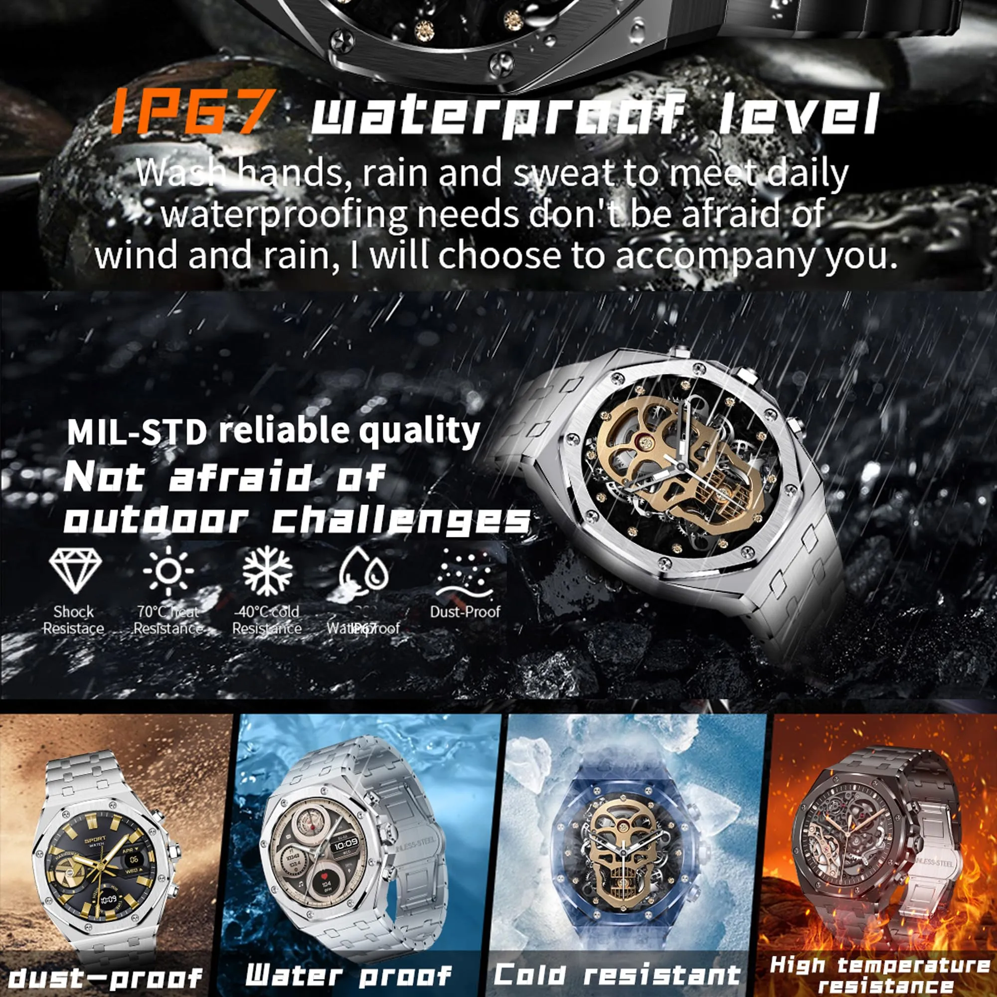 Smart Watches for Men Answer/Dial Calls Message Notification Smartwatch Compatible with iPhone and Android Phones Heart Rate Monitor Sleep Tracker Sports Modes 1.43" AMOLED Display Step Counter