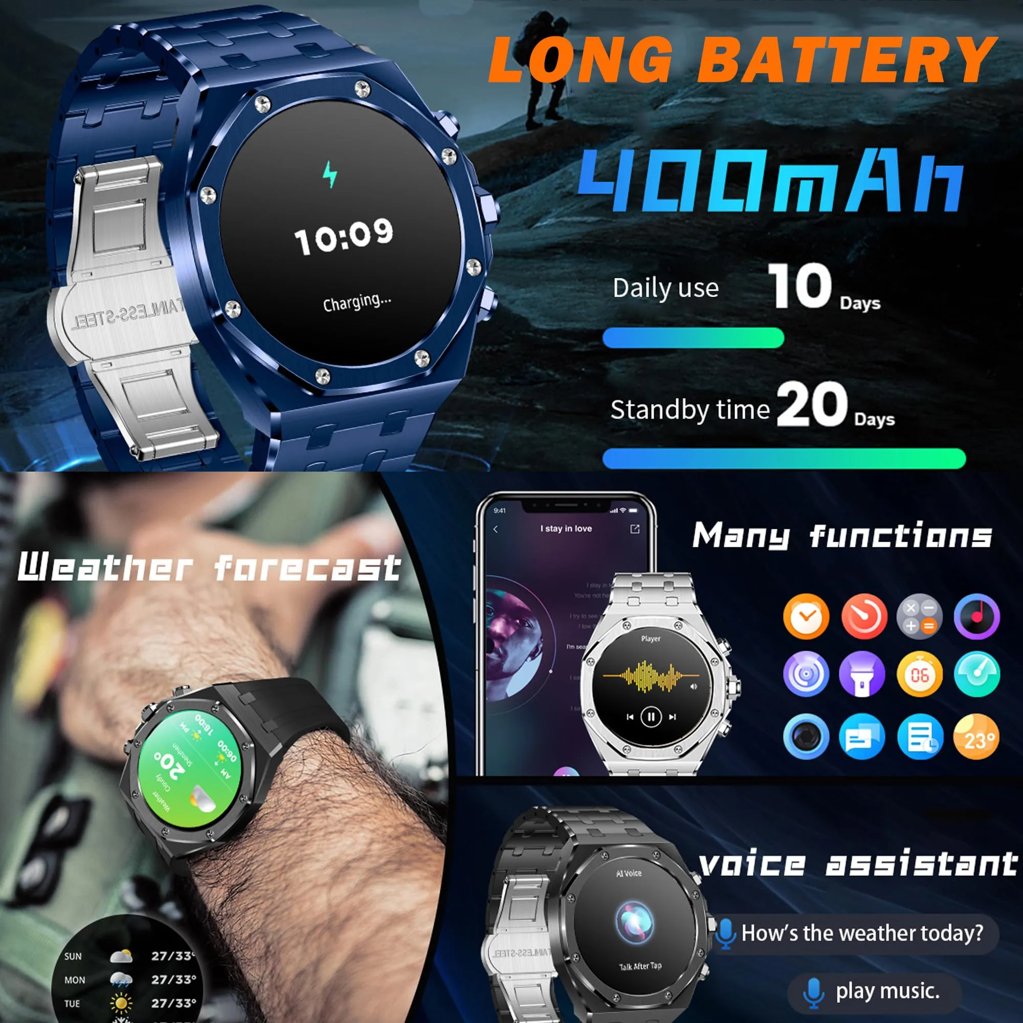 Smart Watches for Men Answer/Dial Calls Message Notification Smartwatch Compatible with iPhone and Android Phones Heart Rate Monitor Sleep Tracker Sports Modes 1.43" AMOLED Display Step Counter