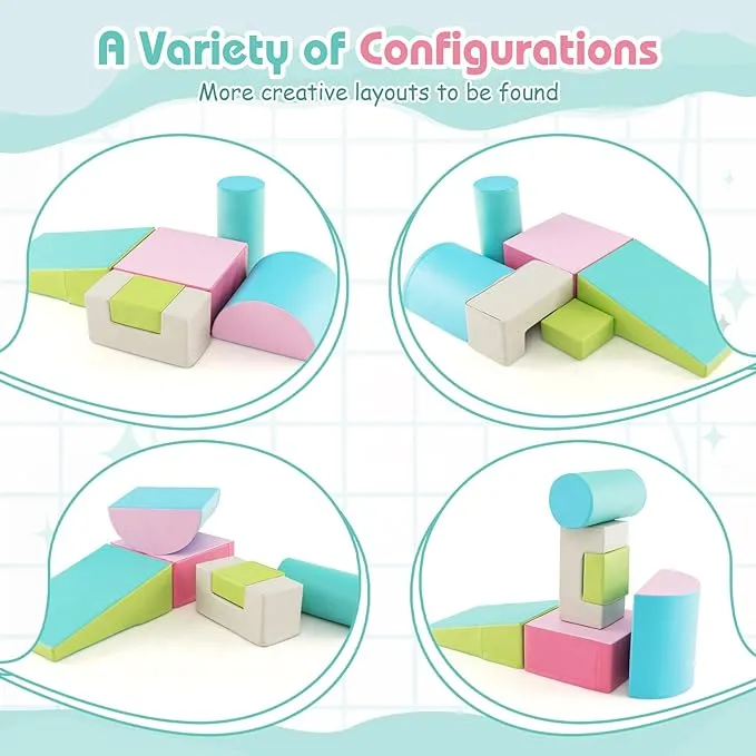 Soft Play Equipment | Pikler 6 Piece Foam Soft Play Set | Soft Play Slide & Bridge | Pastels Set | 1-3 years