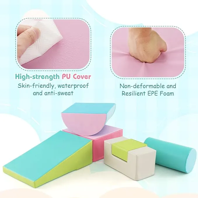 Soft Play Equipment | Pikler 6 Piece Foam Soft Play Set | Soft Play Slide & Bridge | Pastels Set | 1-3 years