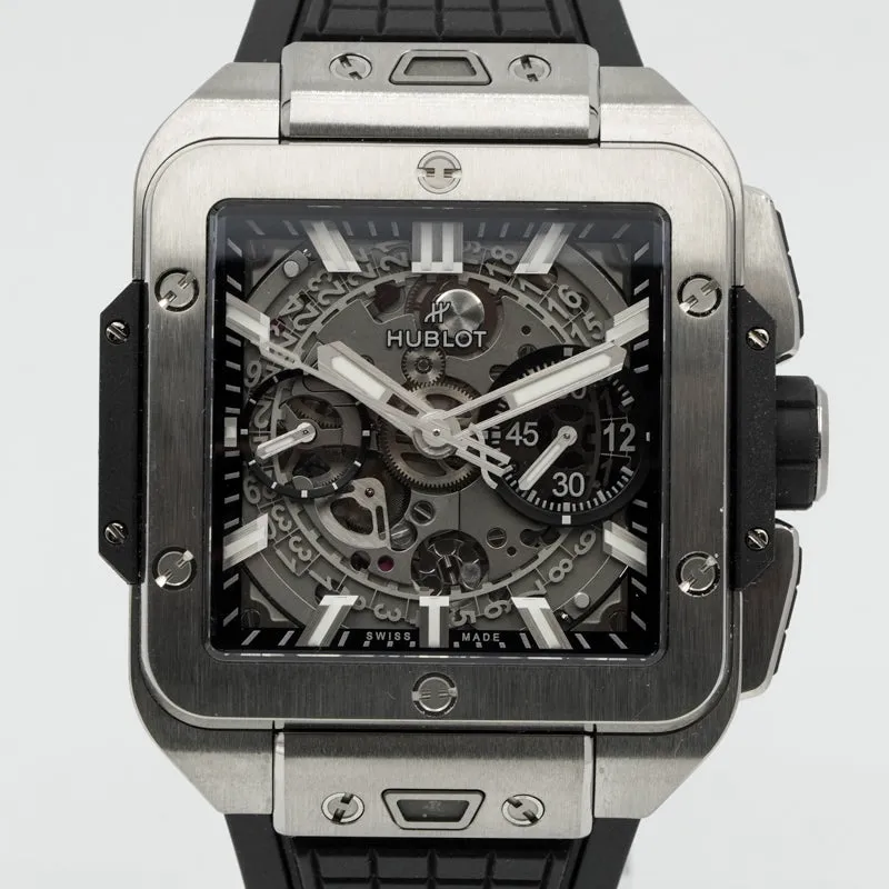 SOLD - 8/9/24 - Hublot Square Bang Unico 821.NX.0170.RX Titanium 42mm Chronograph B&P 2023