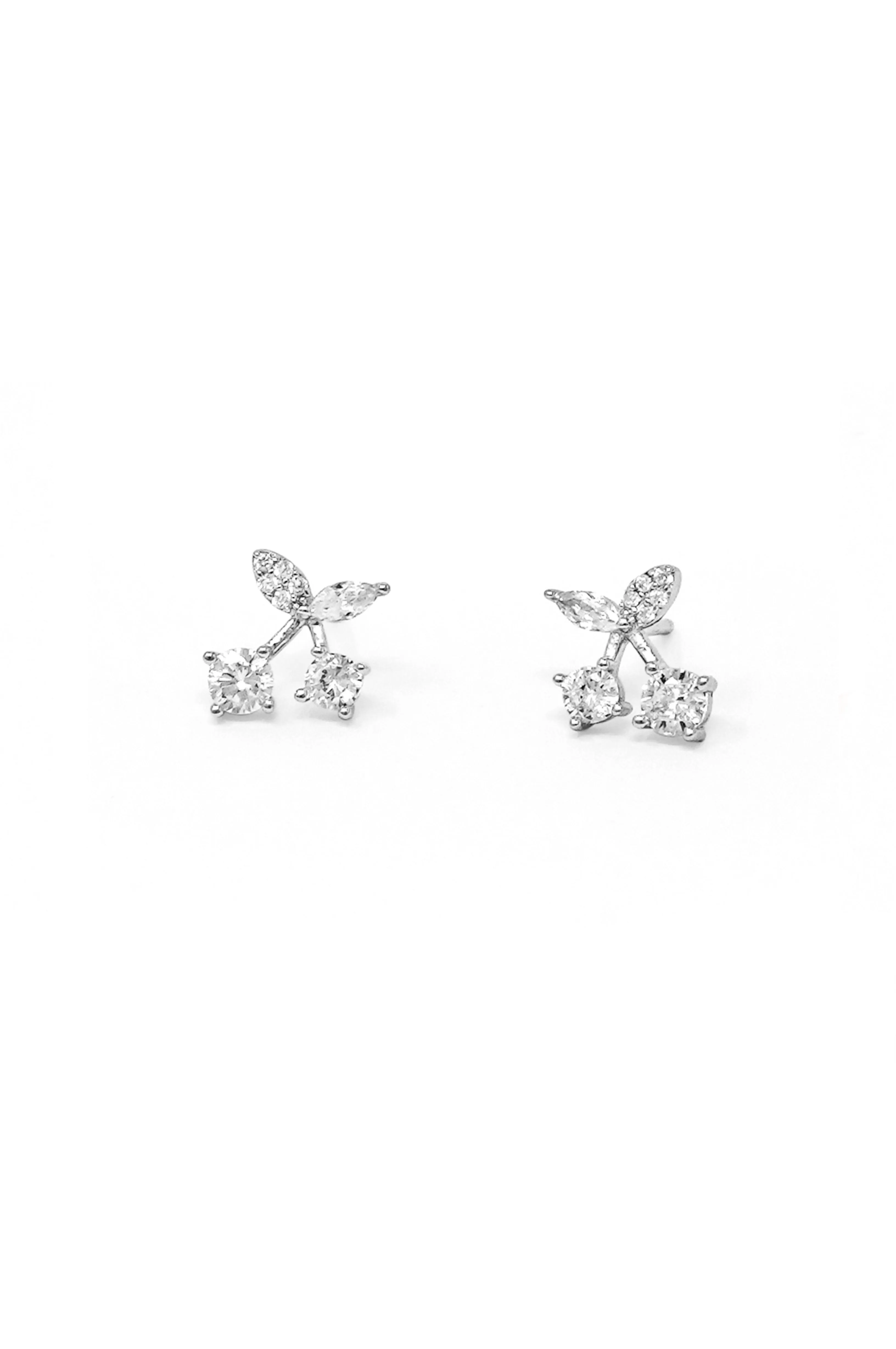 Sparkling Cherry Sterling Silver Stud Earrings