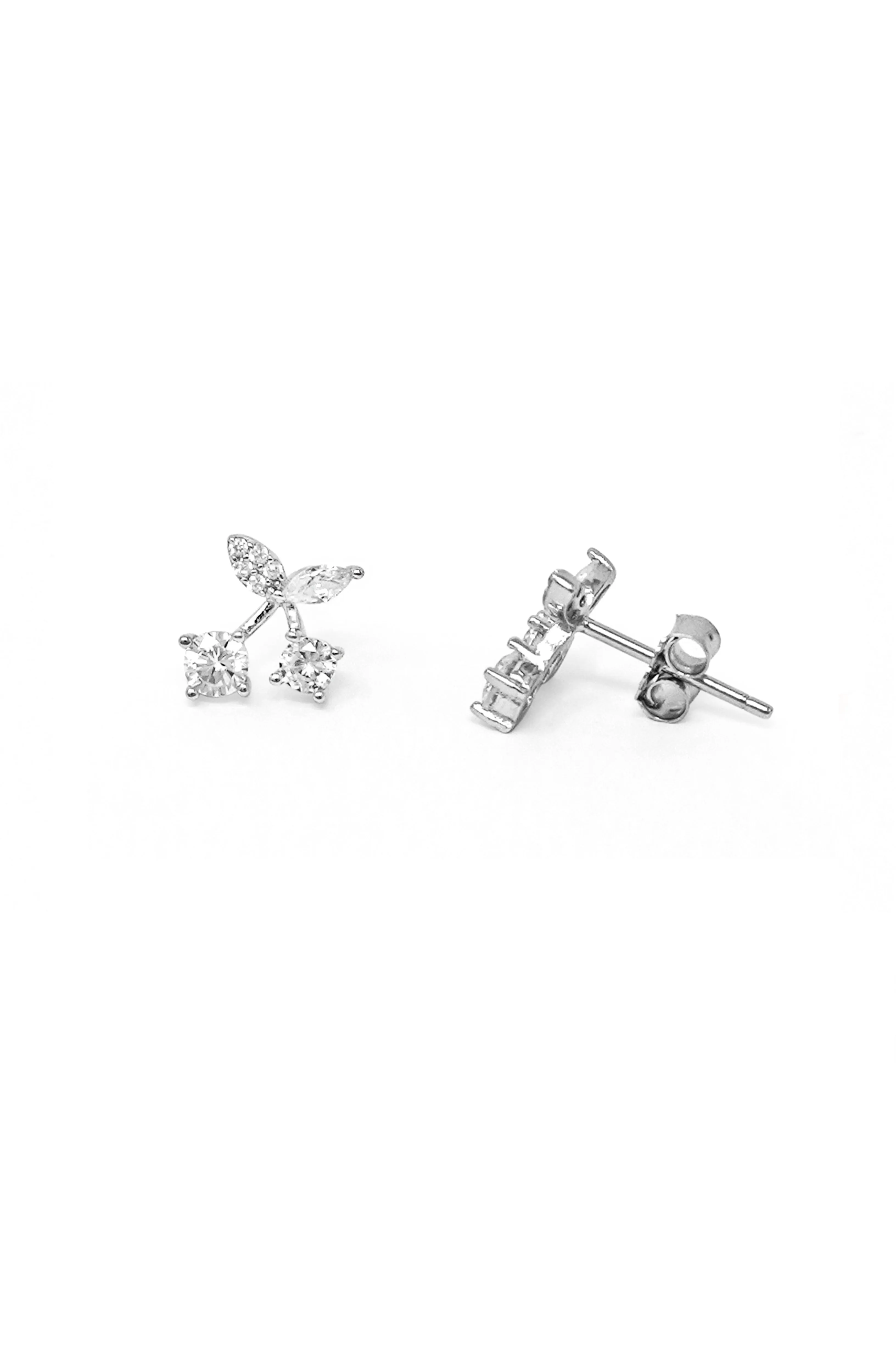 Sparkling Cherry Sterling Silver Stud Earrings